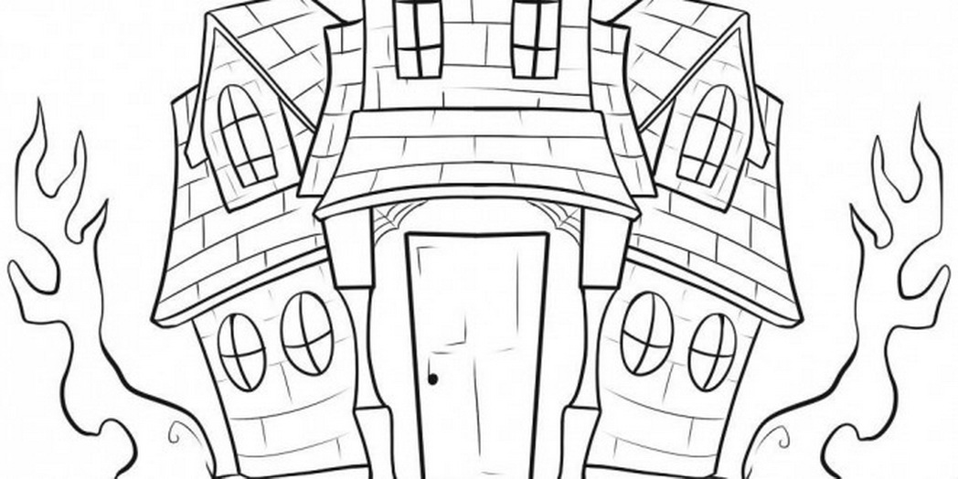 1048x524 Halloween House Coloring Pages