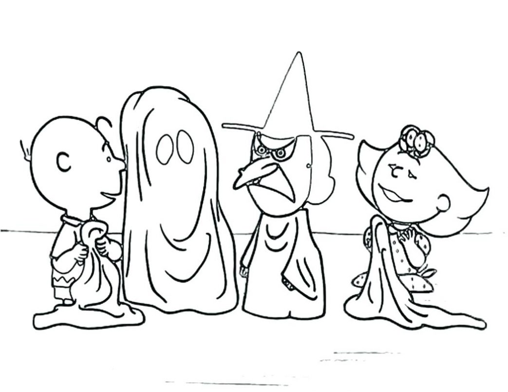 1043x805 Peanuts Halloween Coloring Pages Printable With Witch Color
