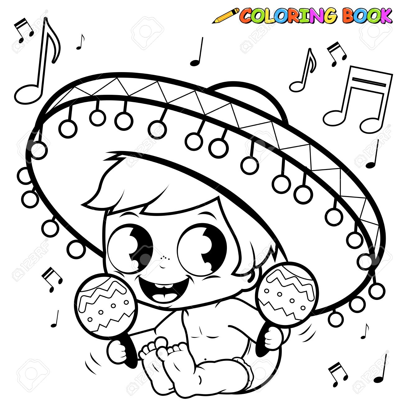 1300x1300 New Mariachi Baby Boy Playing The Maracas Coloring Page Royalty
