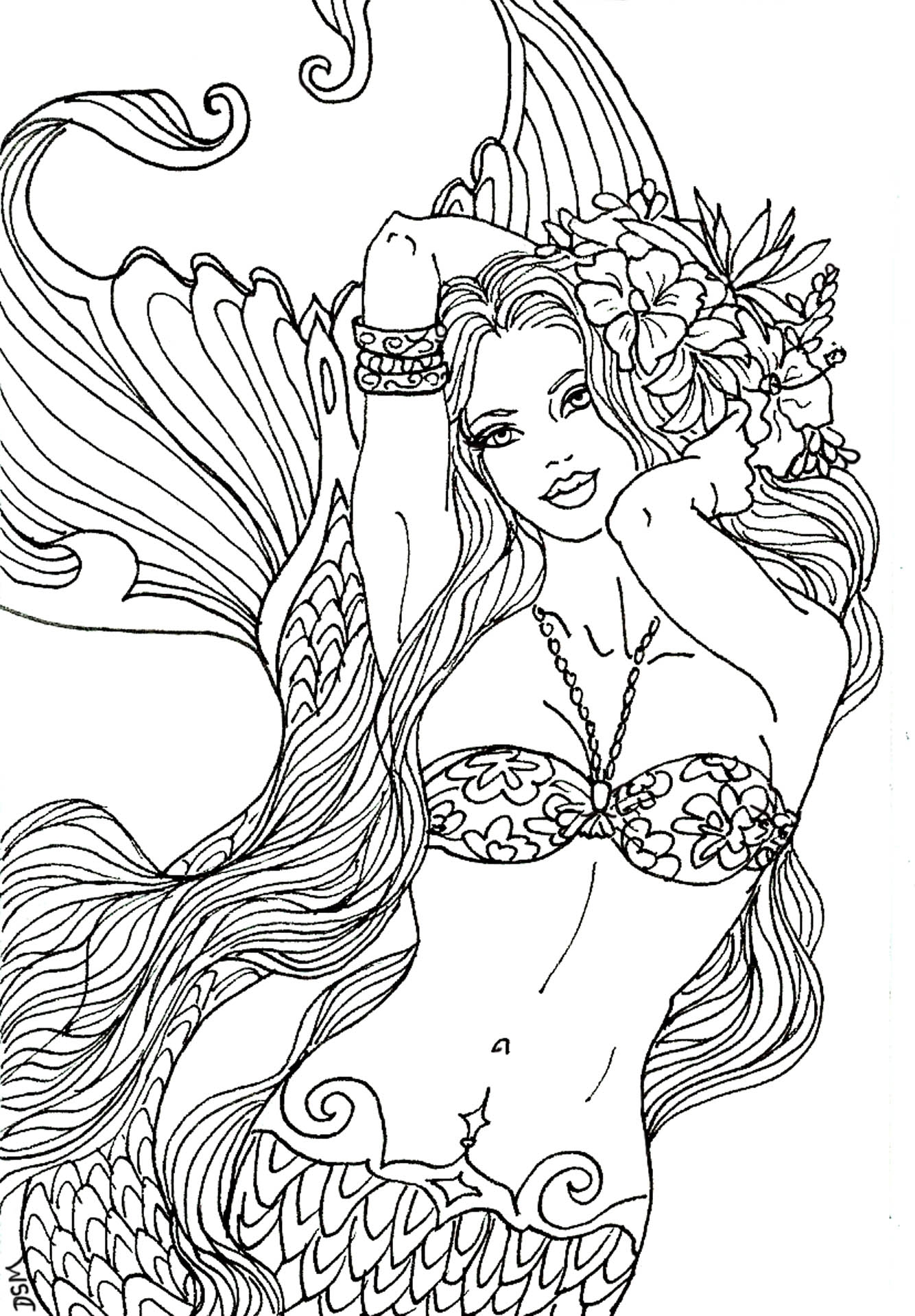 1334x1917 Printable Coloring Pages For Adults Mermaids Download
