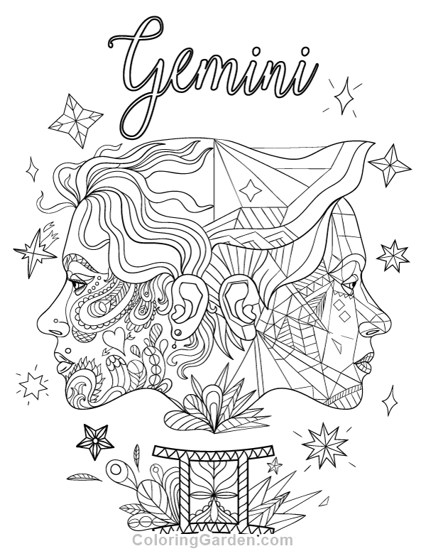 600x776 Free Printable Gemini Adult Coloring Page Download It In Pdf