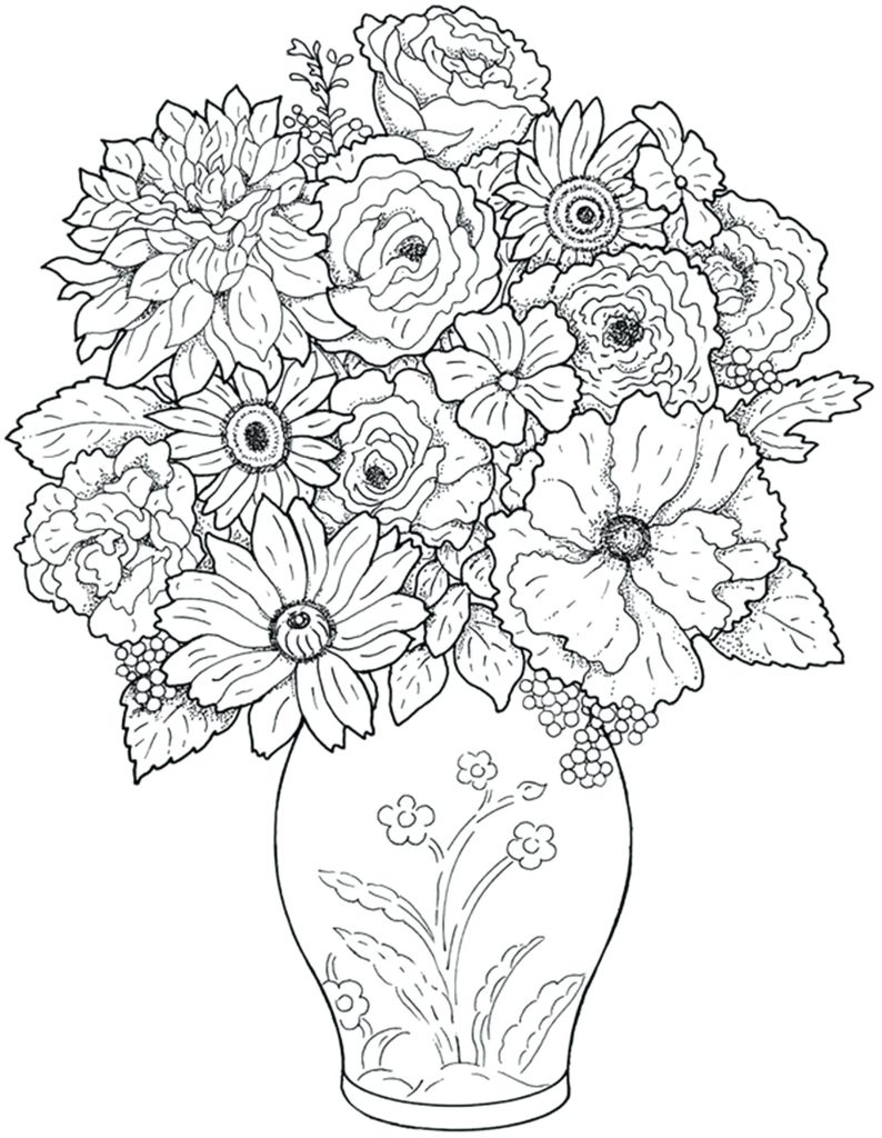 794x1024 Free Printable Coloring Pagesowers And Butterflies Roses In Vase