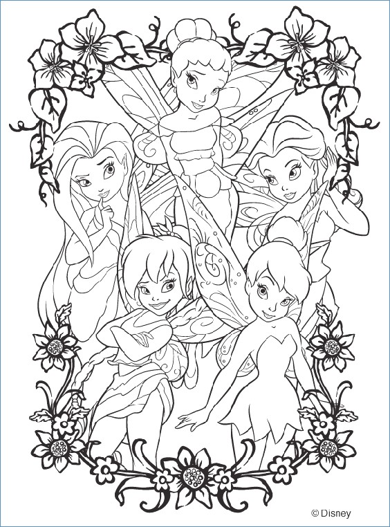 564x762 Tinkerbell And Flowers Coloring Pages
