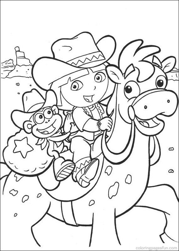 571x800 Dora The Explorer Riding A Horse With Boots Coloring Pages Nick