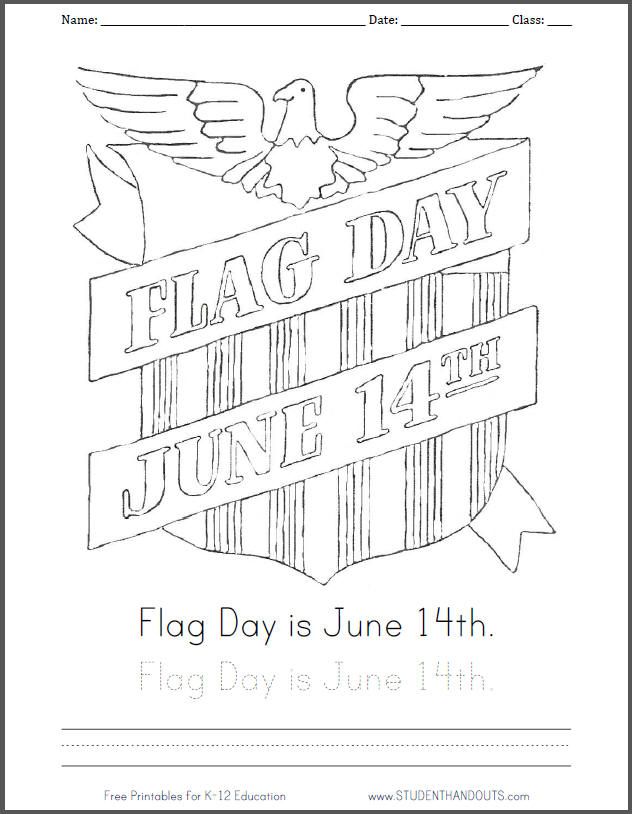 632x814 Flag Day Is June Coloring Page With Handwriting Practice
