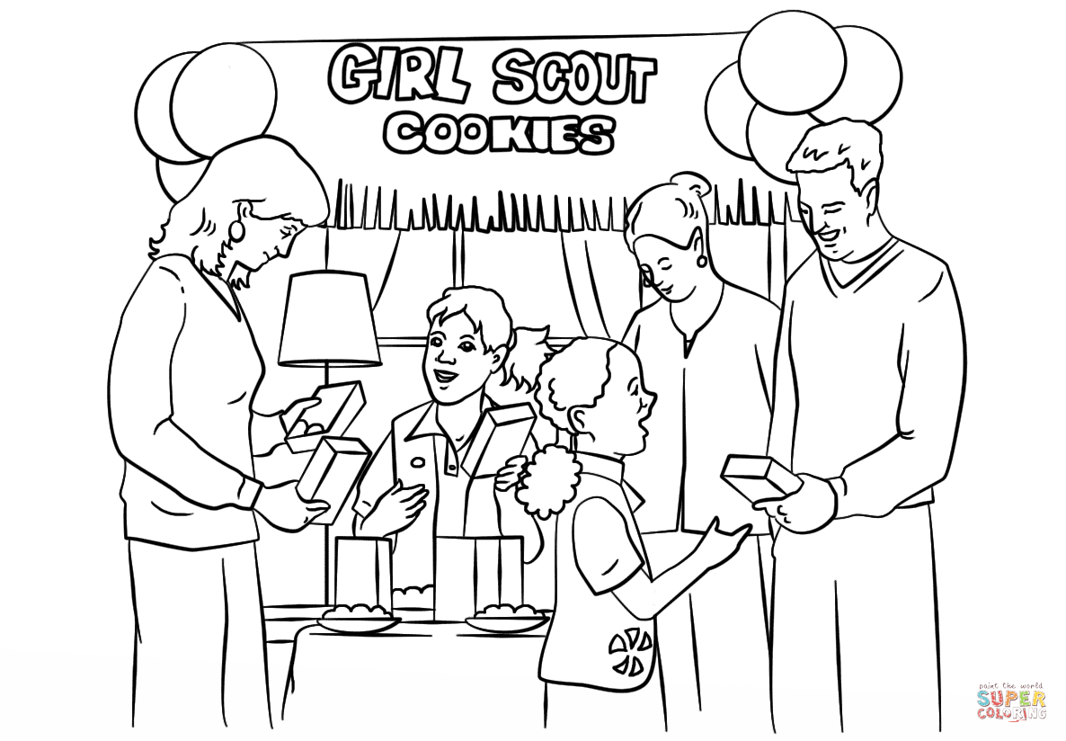 1186x824 Girl Scout Cookie Coloring Pages Brownie Scouts Selling Cookies