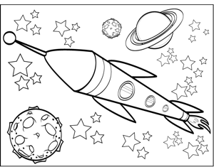 300x235 Saturn And Spaceship Coloring Page