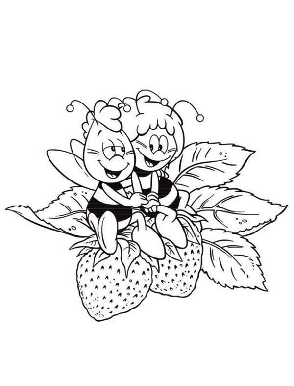 600x787 Willy And Maya The Bee Sitting On Strawberry Coloring Pages