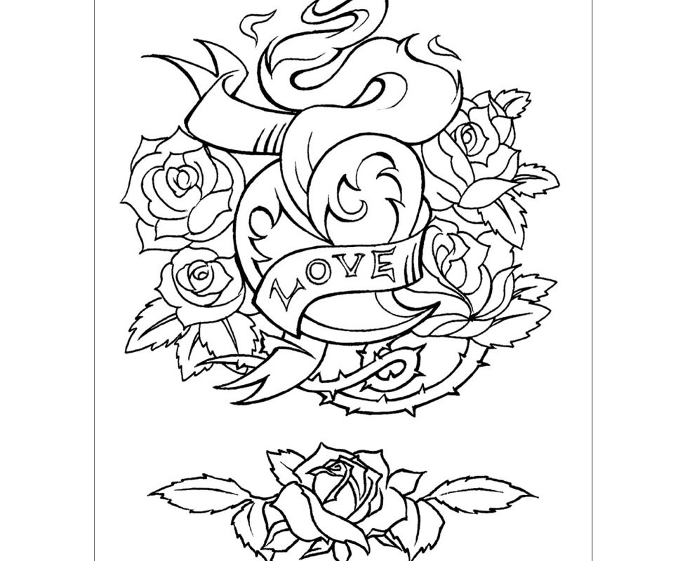 976x800 Coloring Pages Tattoos Heart Designs Ideas Printable Of For Adults