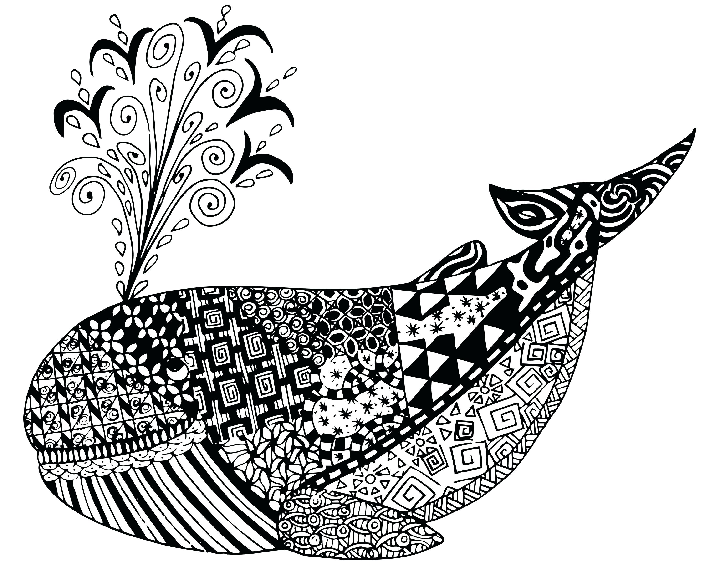 3000x2400 Coloring Pages Adults Pdf Free Whale Zen Tangles Adult Page