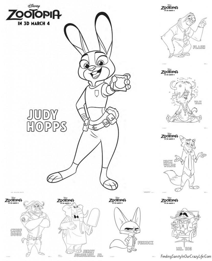 830x1024 Free Printable Zootopia Coloring Pages