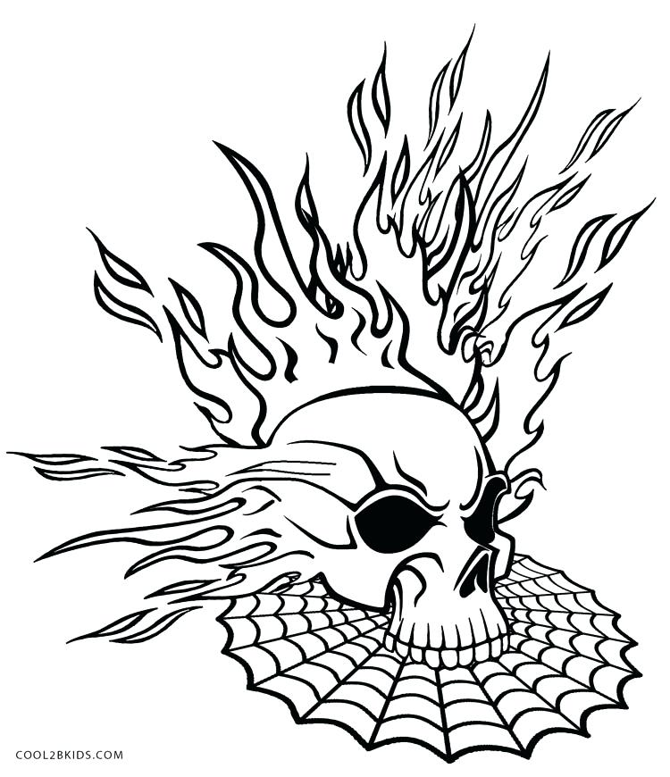 750x870 Coloring Pages Of Skulls Flaming Skull Coloring Pages Free
