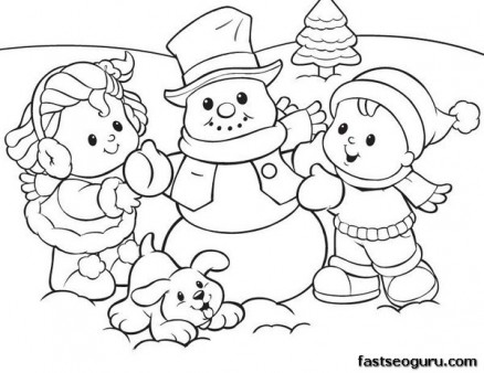 438x338 Printabel Coloring Sheet Of Christmas Kids And Snowman