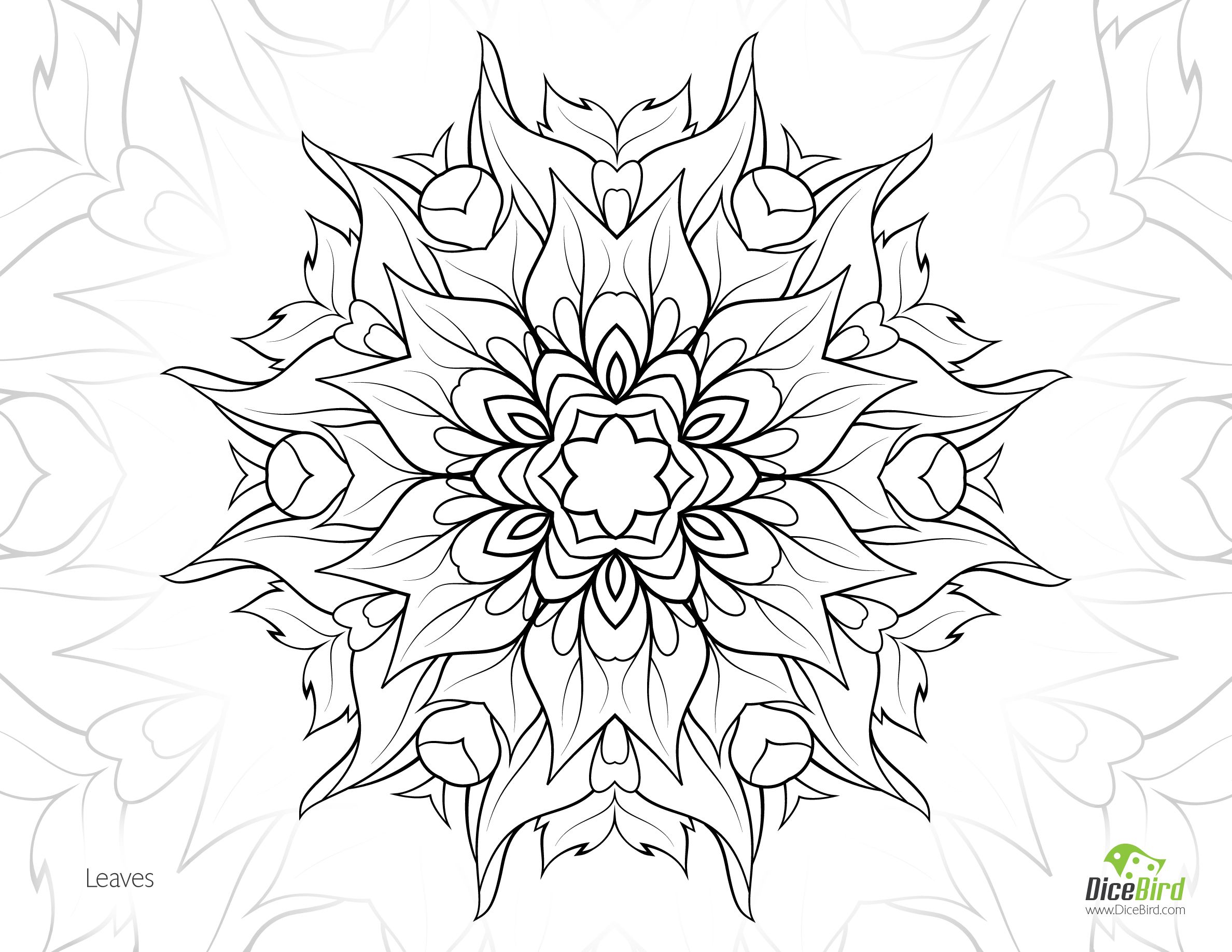 2376x1836 Leaves Flower Free Adult Printable Mandala Colouring Page