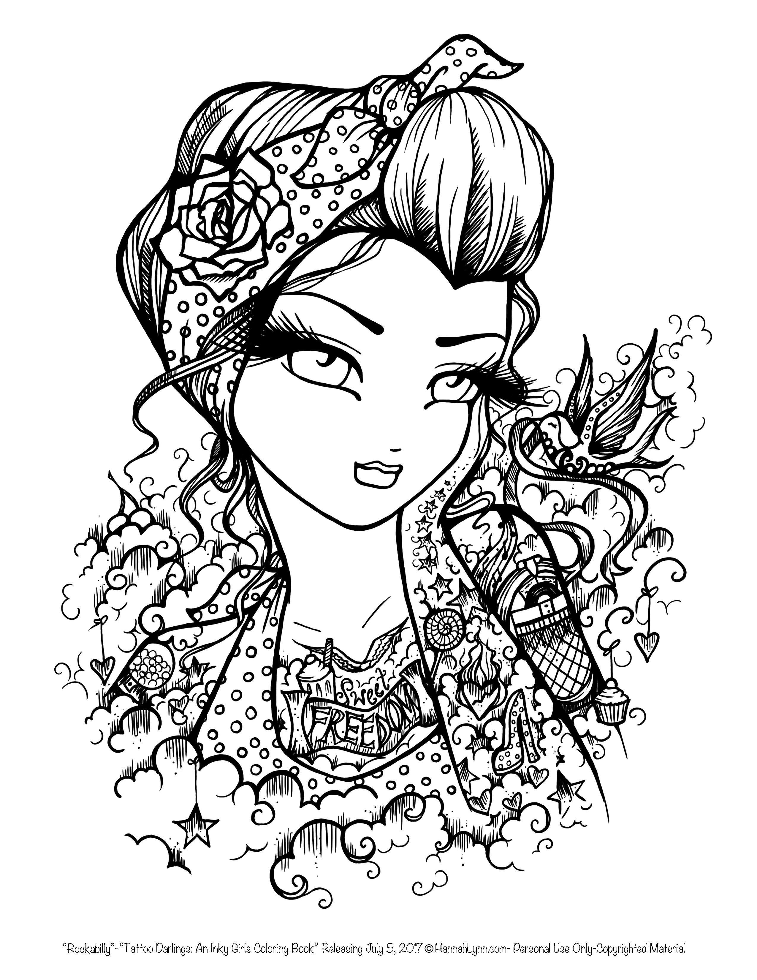 2550x3300 Tattoo Darlings Free Sample Coloring Page Rockabilly Girl