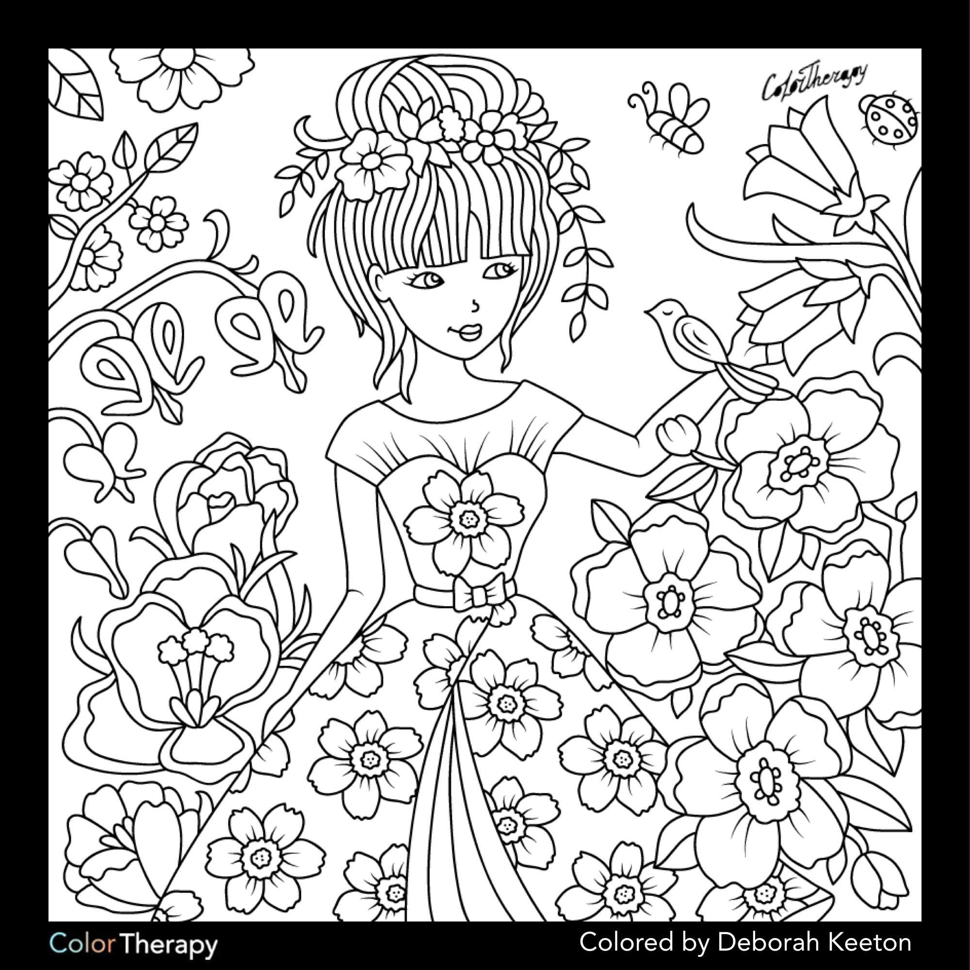 2000x2000 Girl In Floral Garden Color Therapy App To Print