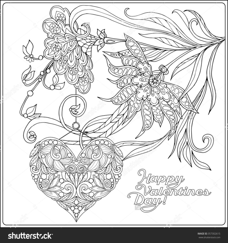 960x1024 Coloring Pages Happy Valentine Day Card With Decorative Love