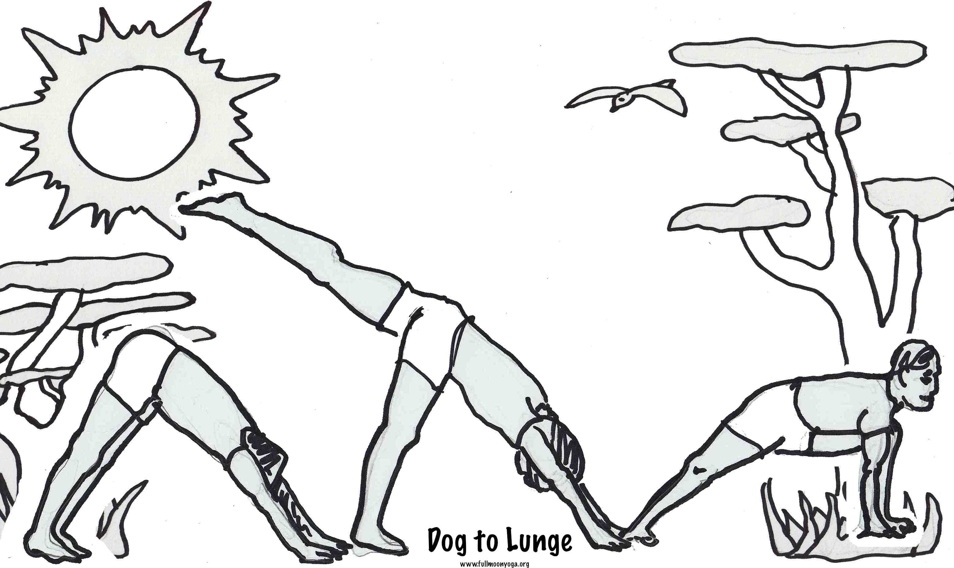 3114x1856 Down Dog, One Leg Lunge Low, For More Free Coloring Sheets
