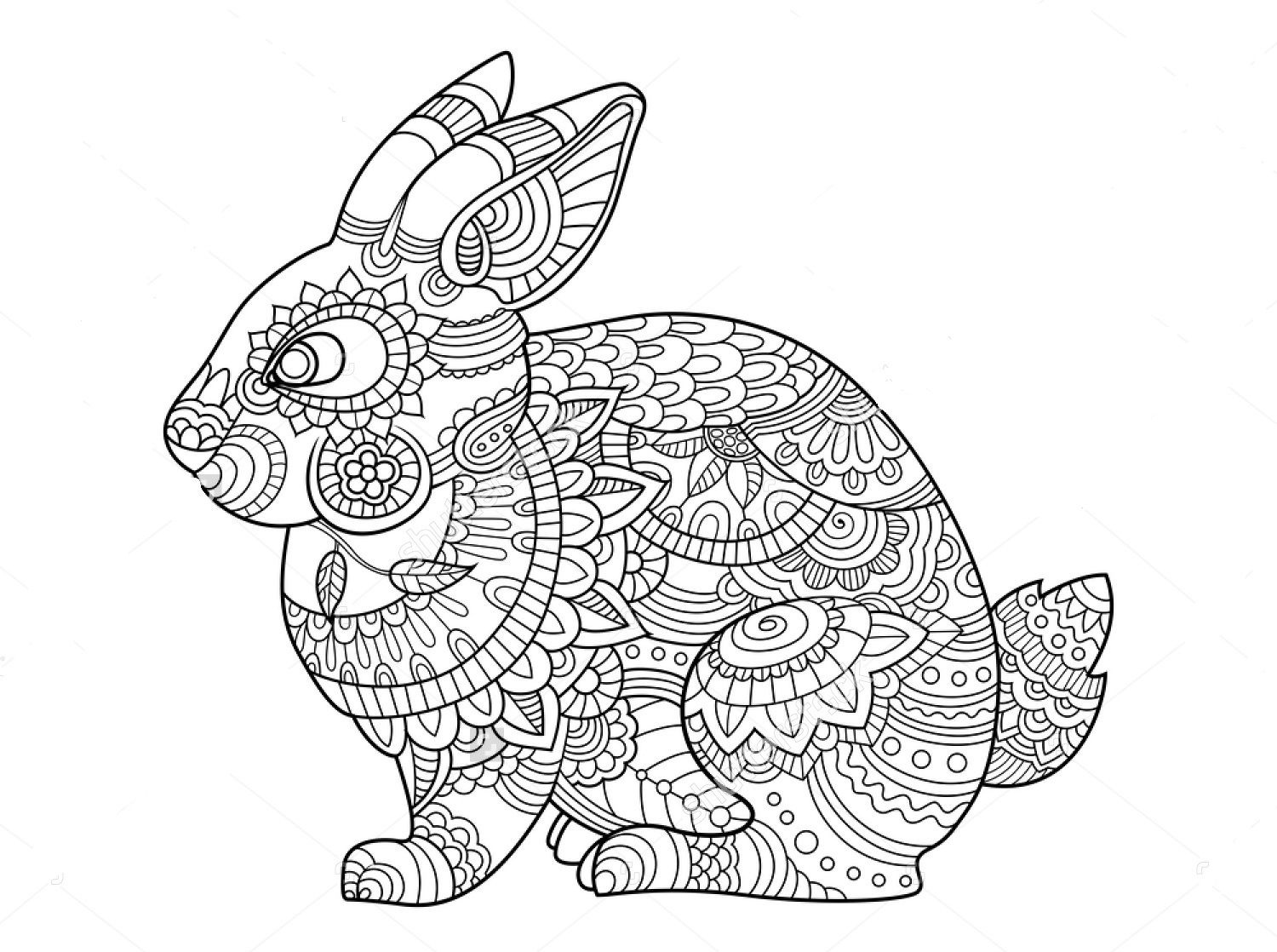 1500x1118 Awesome Rabbit Zentangle Coloring Page Art Free