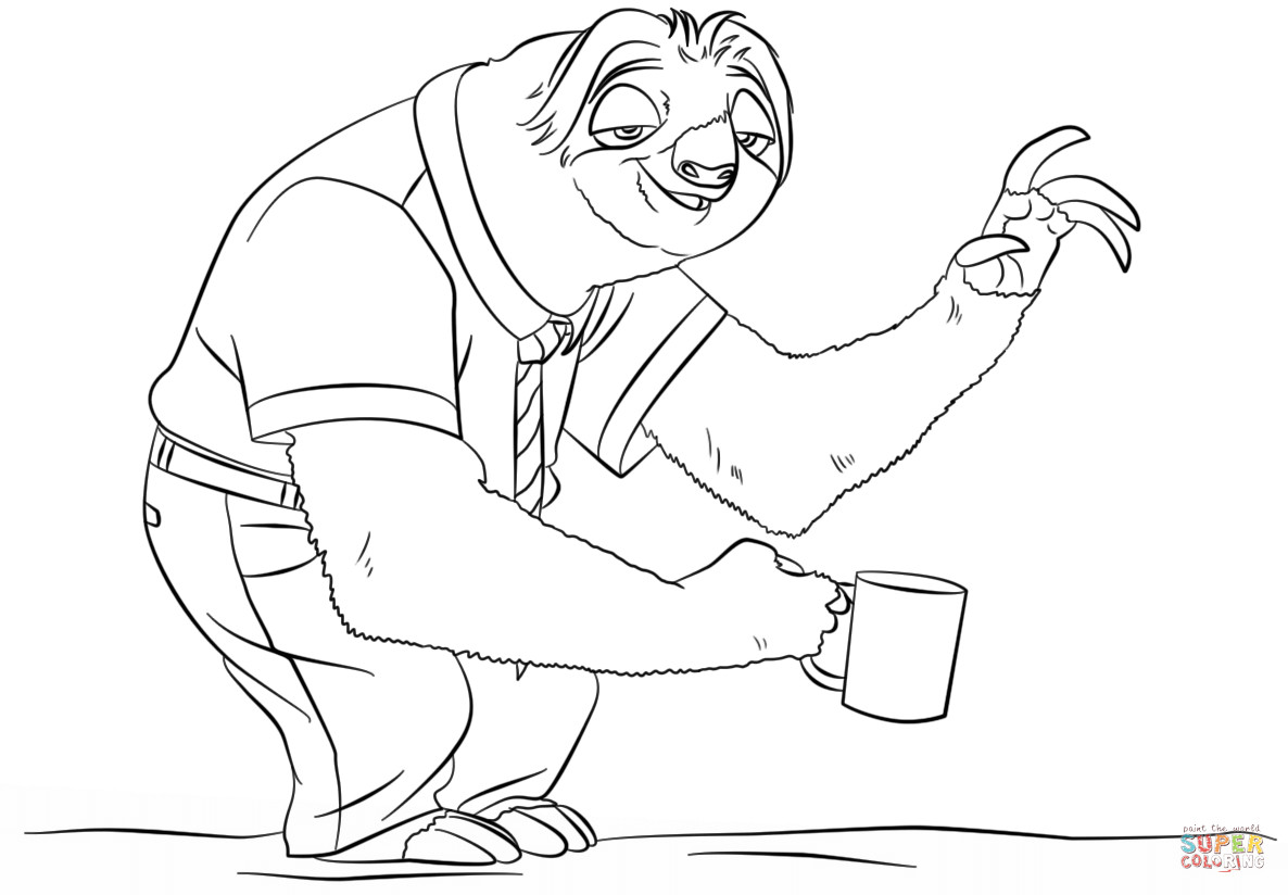 1186x824 Sloth Flash From Zootopia Coloring Page Free Printable Pages