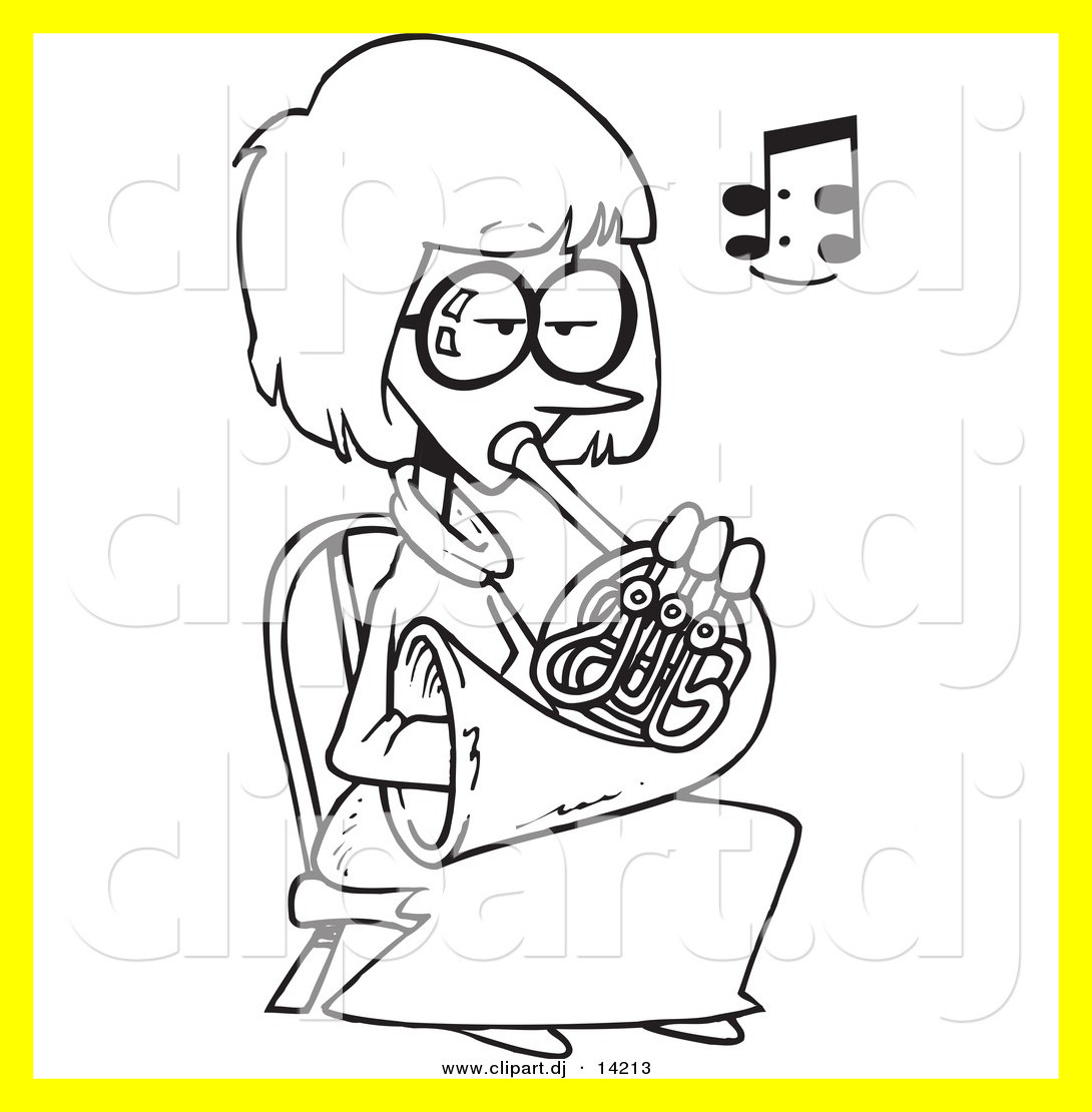1090x1110 Awesome Vector Of Cartoon Girl Playing A French Horn Coloring Page
