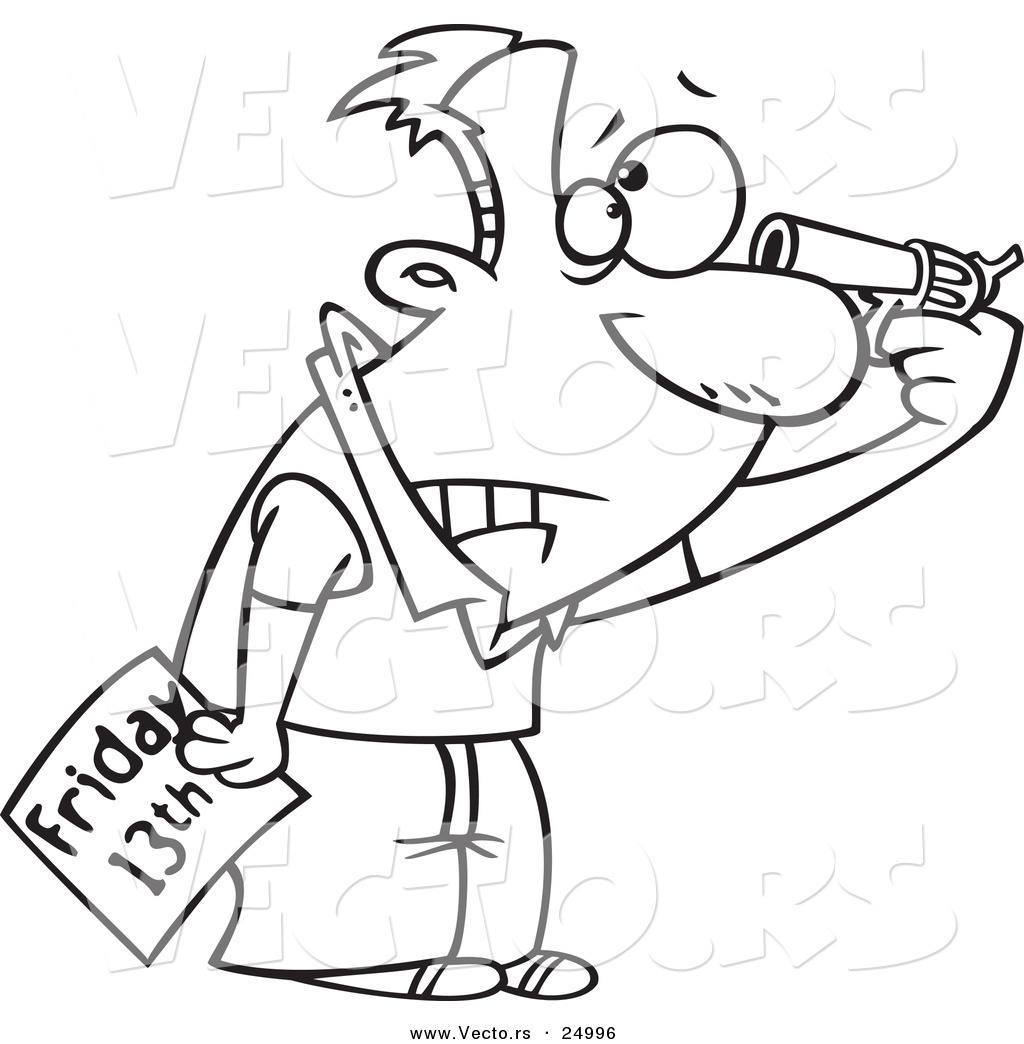 1024x1044 Vector Of A Cartoon Superstitious Man Holding A Gun To His Head