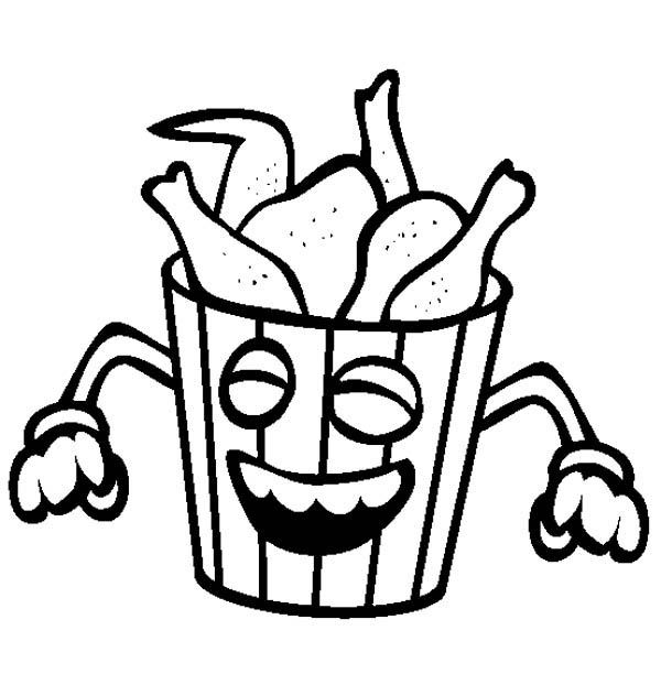 600x612 Junk Food Smiling Fried Chicken Coloring Page