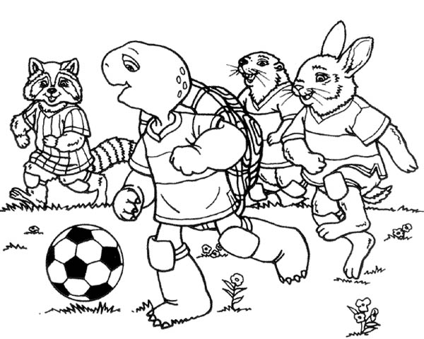 600x480 Franklin The Turtle And Friends Playing Football Coloring Pages