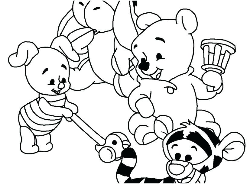 827x609 Baby Coloring Page Coloring Page Baby Pooh And Friends Playing