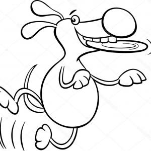 300x300 Vector Of A Cartoon Leaping Dog Catching A Frisbee Coloring Page