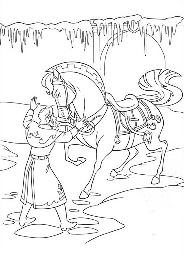 600x840 Frozen Horse Coloring Pages Hans Is Trying To Settle The Horse