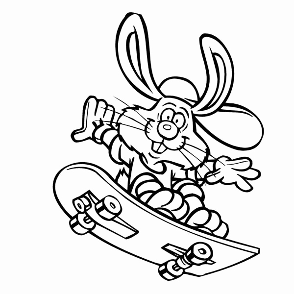 600x600 A Funky Bunny Playing Skateboard Coloring Page Download Print