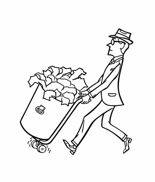 525x617 Man Moving Full Garbage Can Printable Image Illustration Sketch