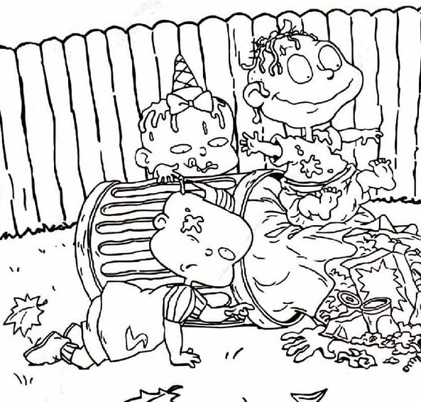 593x566 The Rugrats Is Dirty They Play In Garbage Can Coloring Page