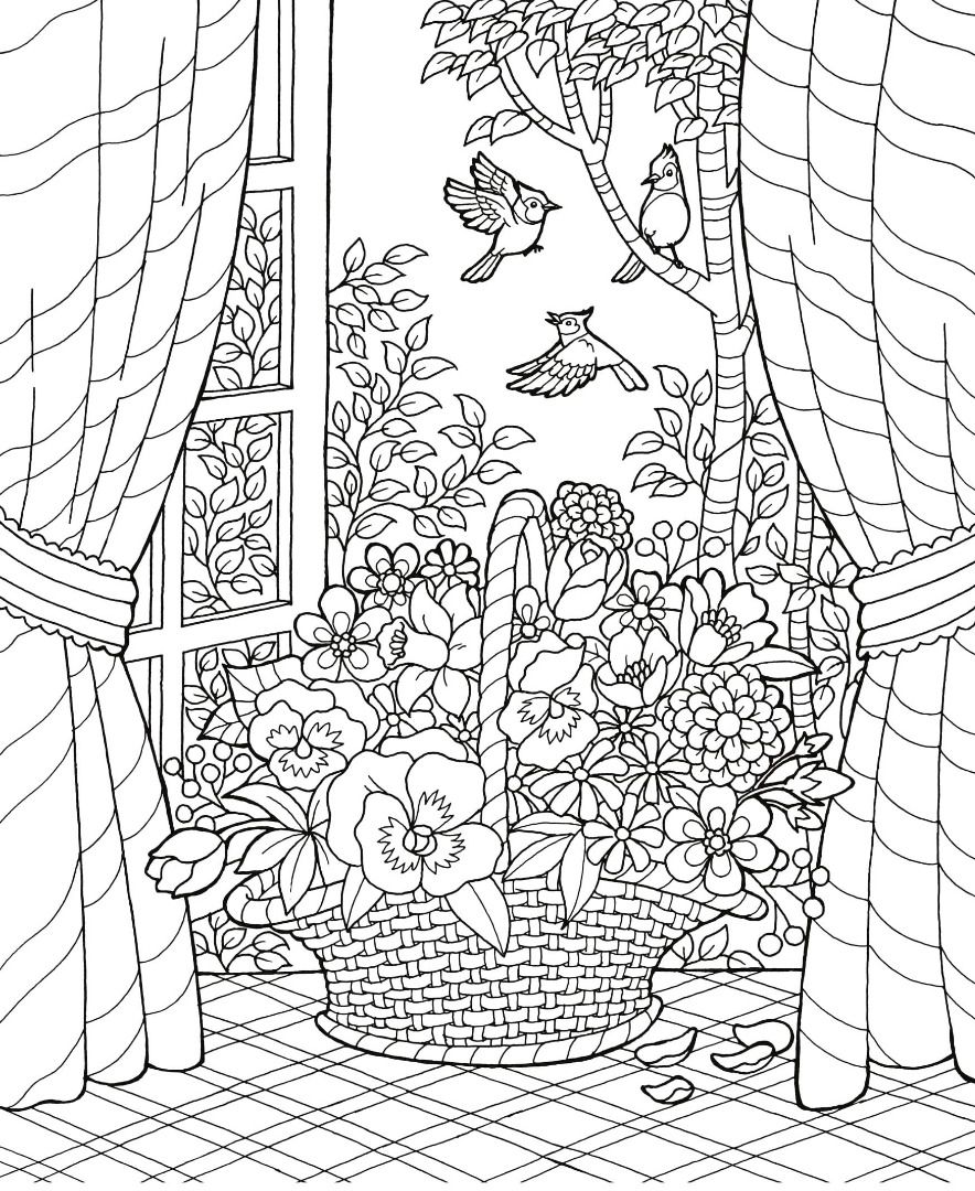 884x1080 Blissful Scenes Adult Coloring Book Scene, Adult