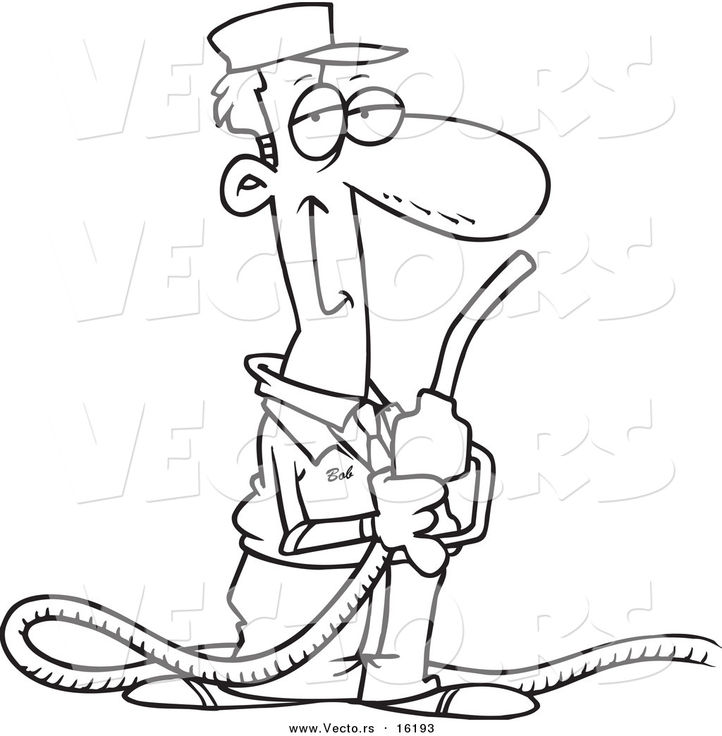 1024x1044 Vector Of A Cartoon Gas Station Attendant Holding A Nozzle