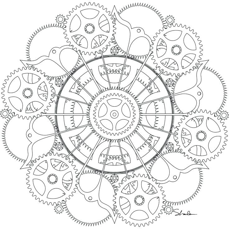 736x736 Steampunk Gears Coloring Pages