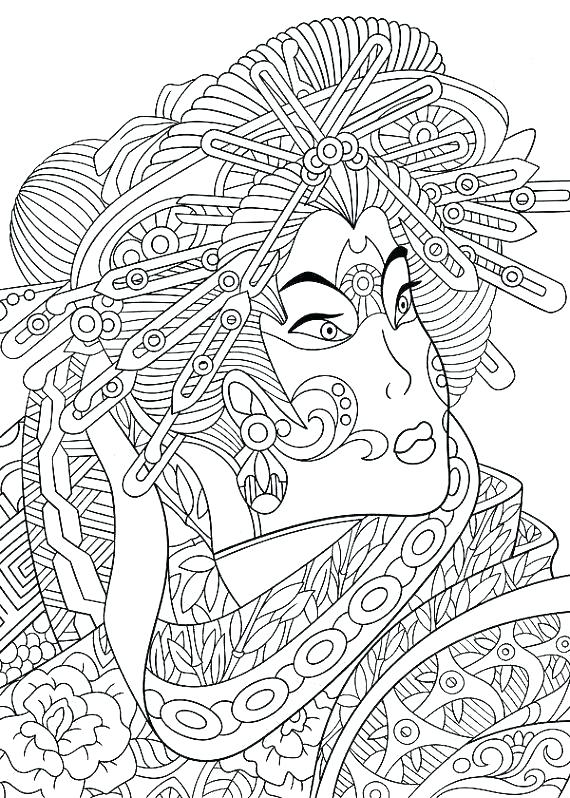 570x798 Geisha Coloring Pages Coloring Book Pages For Adults Packed