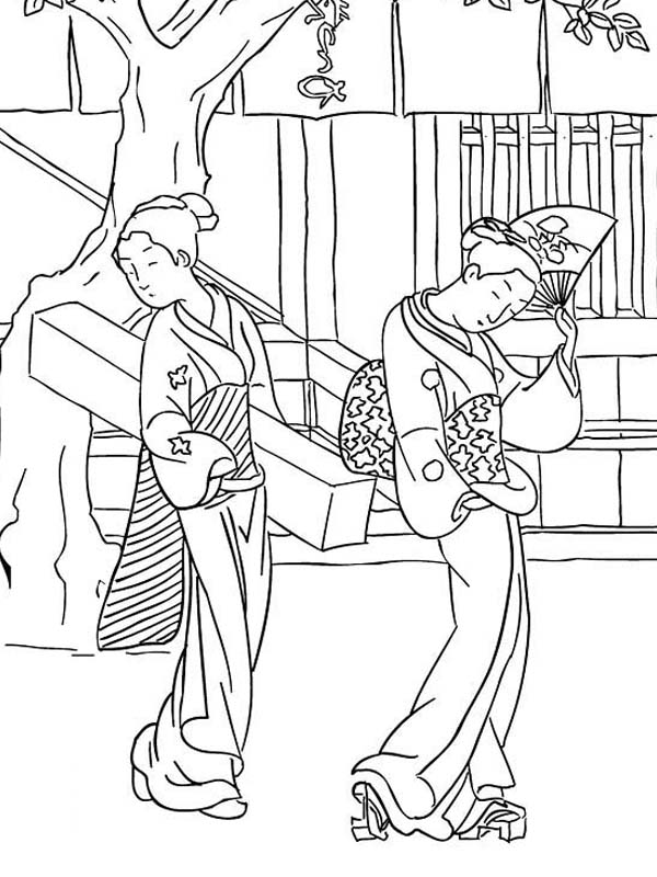 600x800 Japanese Geisha Famous Painting Coloring Pages Batch Coloring