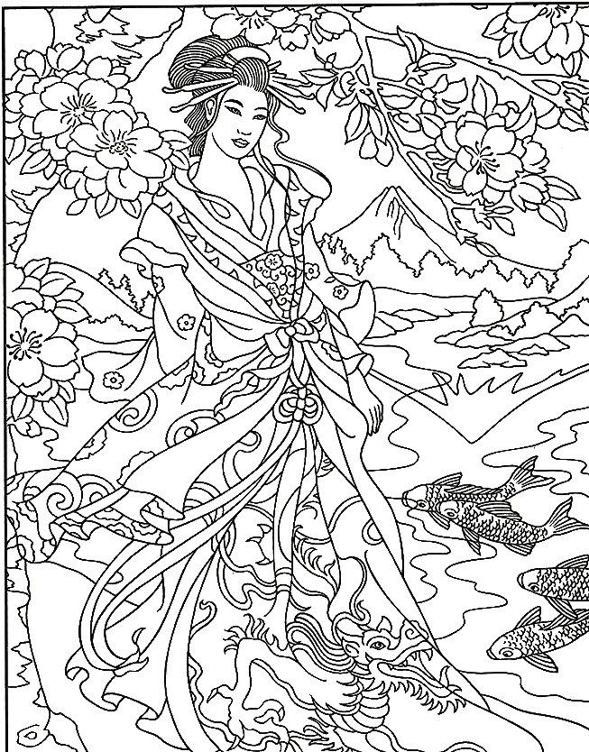 653x834 Beautiful Geisha Girl Coloring Page Coloriages