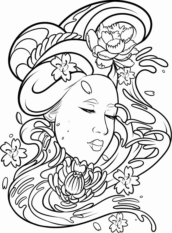 600x813 Deviant Art Of A Geisha Coloring Page