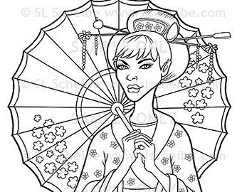 340x270 Drawn Geisha Umbrella