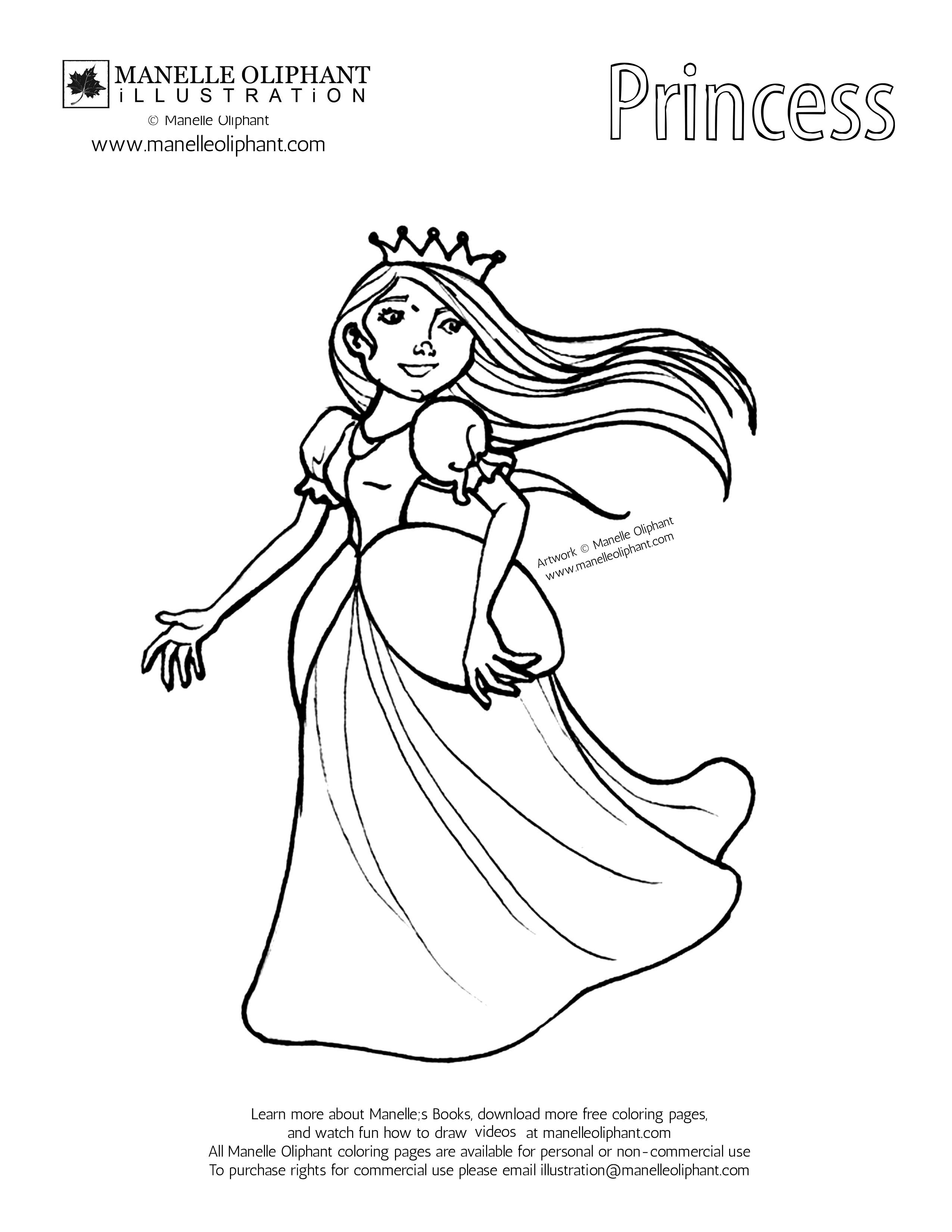 2550x3300 Manelle Oliphant Illustration Free Coloring Page Friday Princess