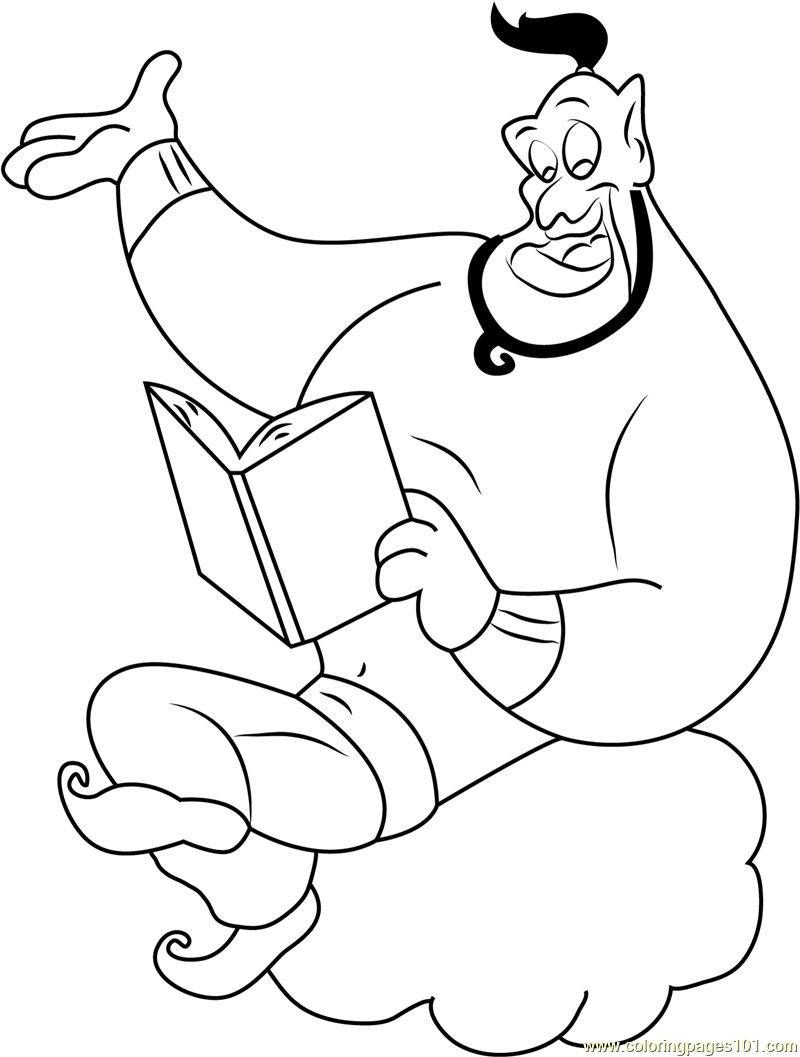 800x1057 Genie Reading Book Coloring Page