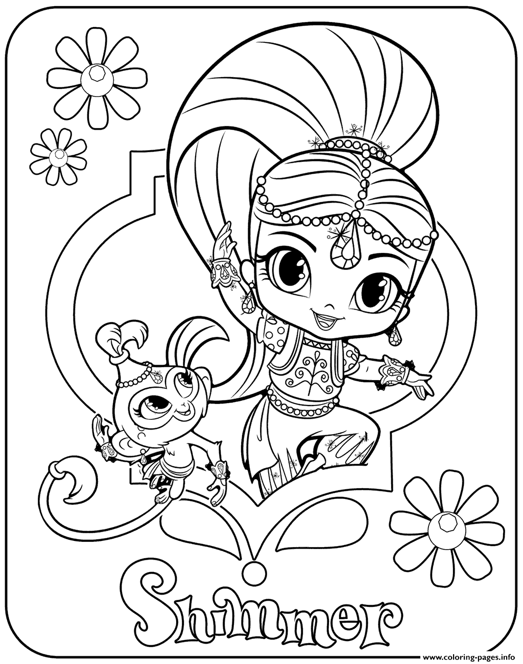 1024x1300 Sweet Genie Shimmer And Pet Monkey Coloring Pages Printable