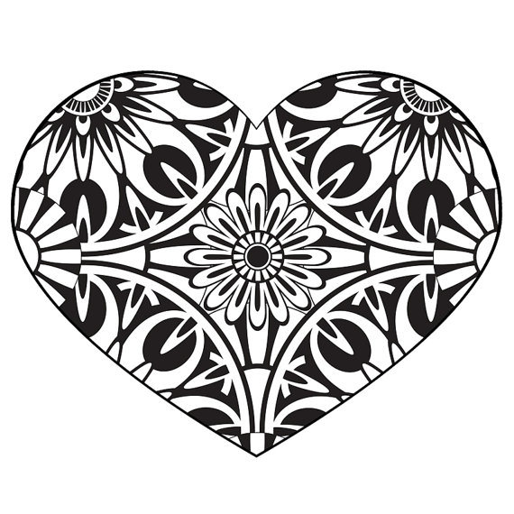 570x570 Heart Design Coloring Sheets Pages Geometric Valentine