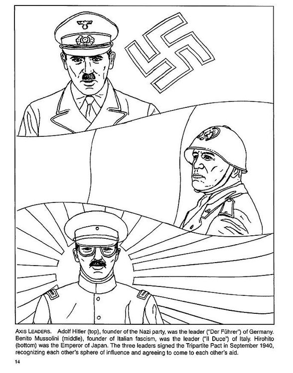 588x750 Coloring Page Hitler, Mussolini, Hirohito