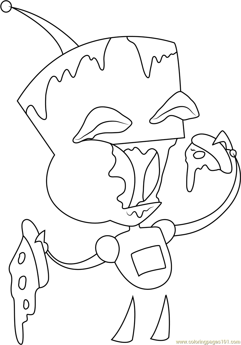 800x1143 Gir Eating Pizza Coloring Page