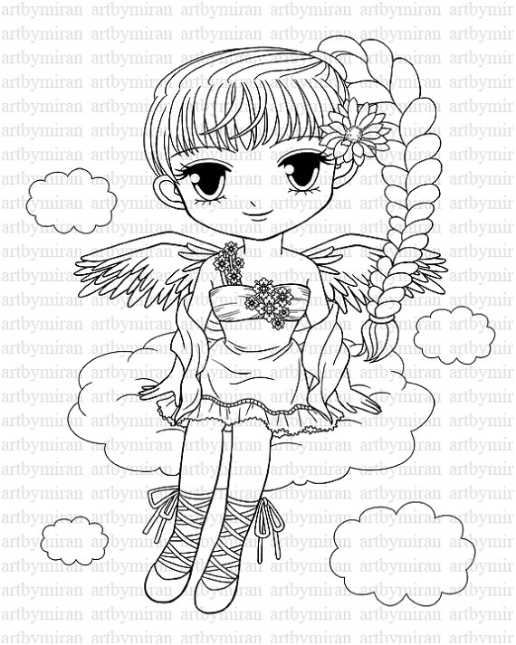 570x713 Digi Stamp Pretty Girl Angel Coloring Page Big Eyed Girl