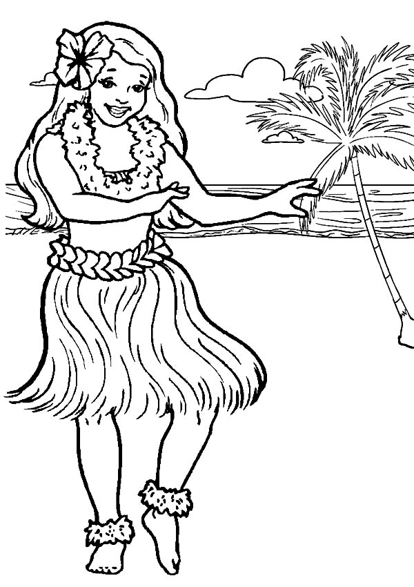600x850 Beach Coloring Pages Hawaii Girl Dancing